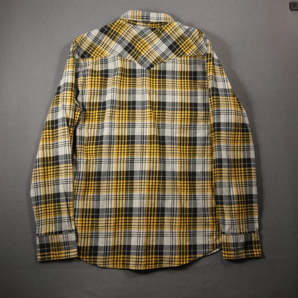 Levi's Plaid Snap Front Western Flannel Cowboy Men Shirt L Black Yellow Skate